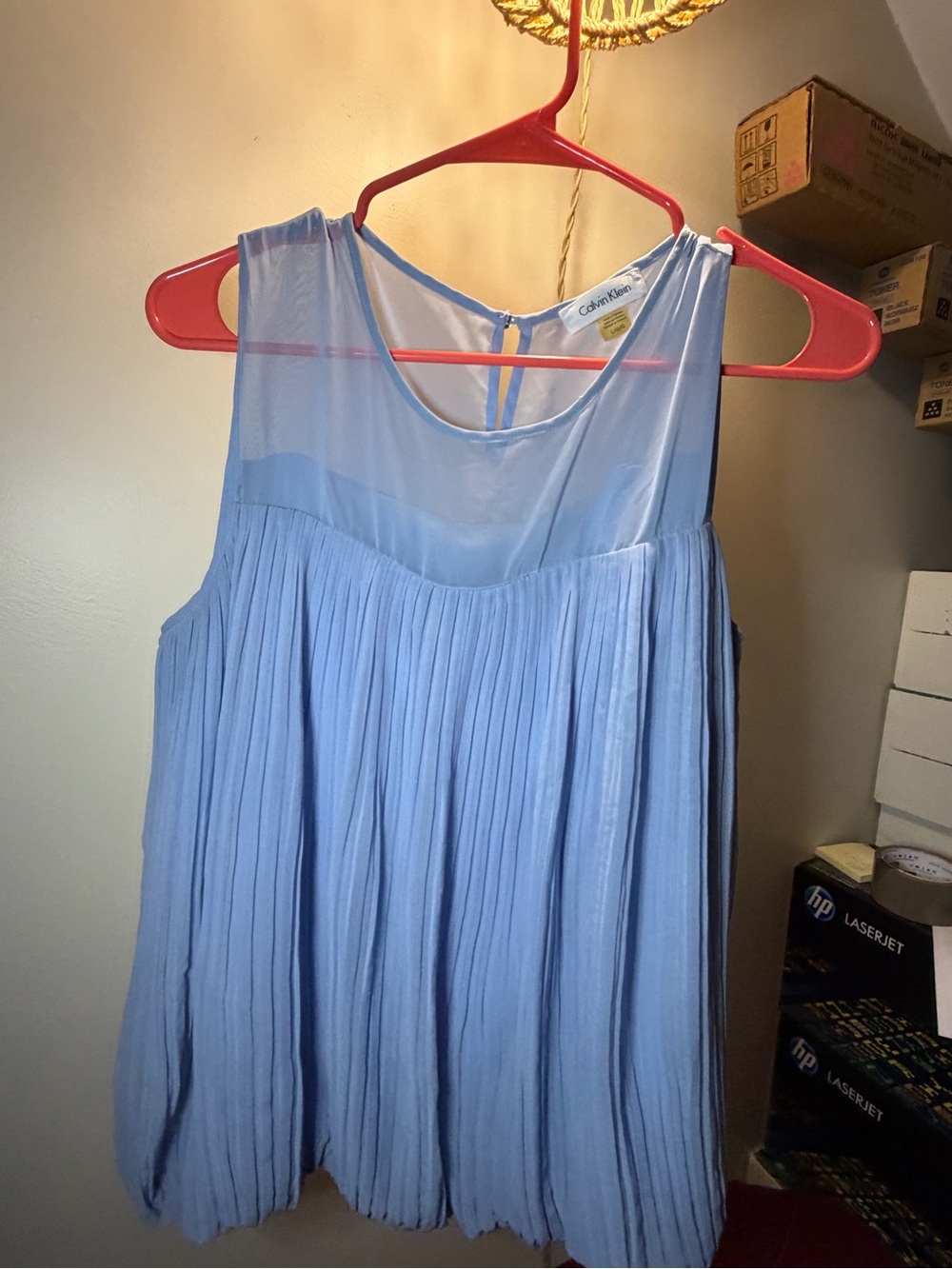 Calvin Klein Light Blue Pleated Sleeveless Womens Top size large